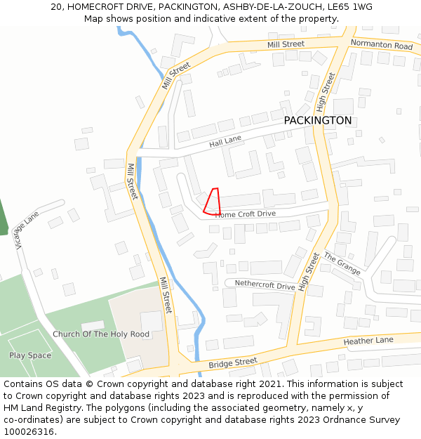 20, HOMECROFT DRIVE, PACKINGTON, ASHBY-DE-LA-ZOUCH, LE65 1WG: Location map and indicative extent of plot