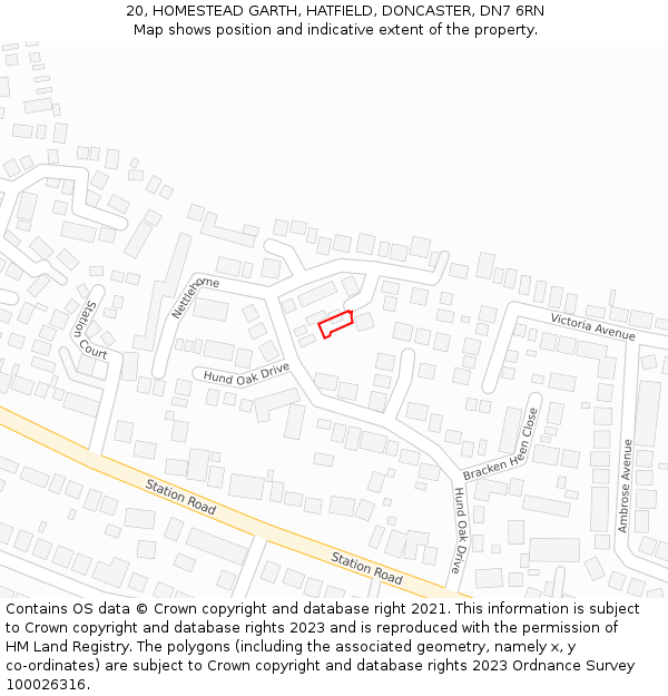 20, HOMESTEAD GARTH, HATFIELD, DONCASTER, DN7 6RN: Location map and indicative extent of plot