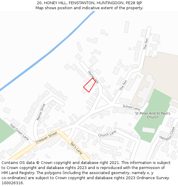 20, HONEY HILL, FENSTANTON, HUNTINGDON, PE28 9JP: Location map and indicative extent of plot