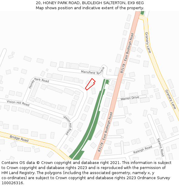 20, HONEY PARK ROAD, BUDLEIGH SALTERTON, EX9 6EG: Location map and indicative extent of plot