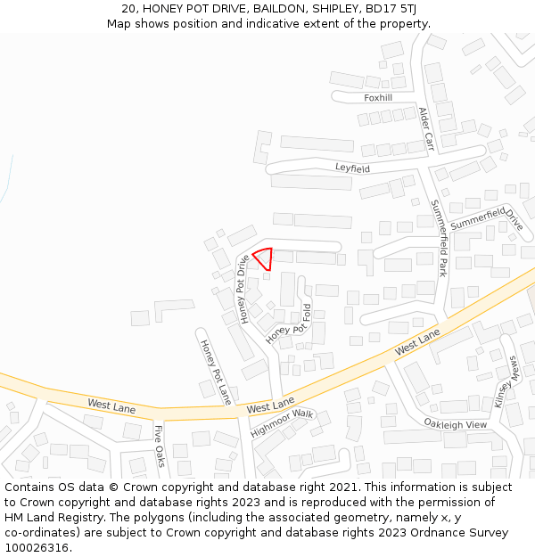20, HONEY POT DRIVE, BAILDON, SHIPLEY, BD17 5TJ: Location map and indicative extent of plot