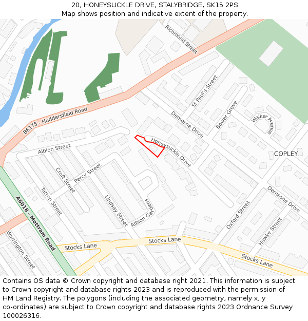 20, HONEYSUCKLE DRIVE, STALYBRIDGE, SK15 2PS: Location map and indicative extent of plot