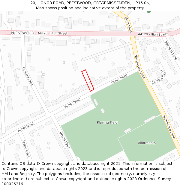 20, HONOR ROAD, PRESTWOOD, GREAT MISSENDEN, HP16 0NJ: Location map and indicative extent of plot