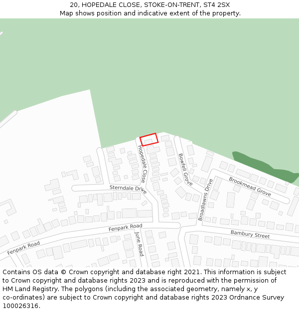 20, HOPEDALE CLOSE, STOKE-ON-TRENT, ST4 2SX: Location map and indicative extent of plot