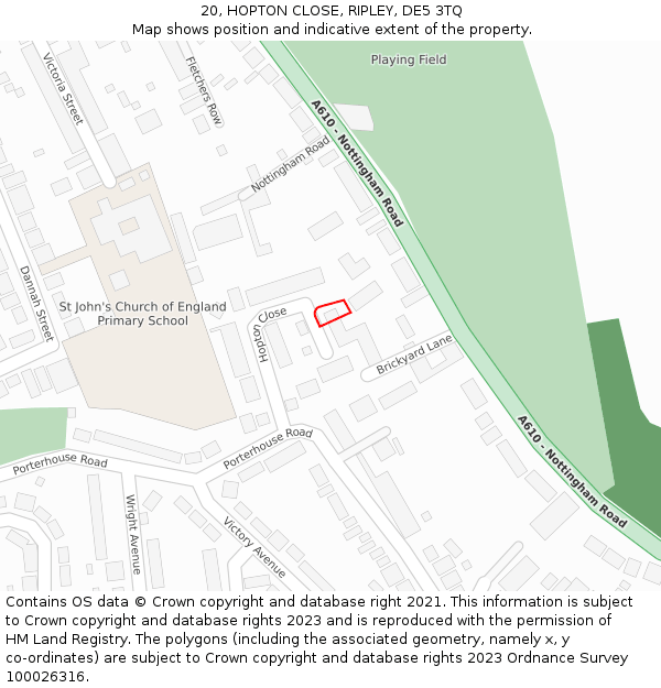 20, HOPTON CLOSE, RIPLEY, DE5 3TQ: Location map and indicative extent of plot