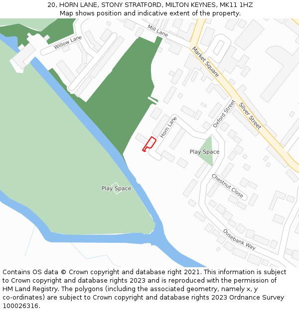 20, HORN LANE, STONY STRATFORD, MILTON KEYNES, MK11 1HZ: Location map and indicative extent of plot