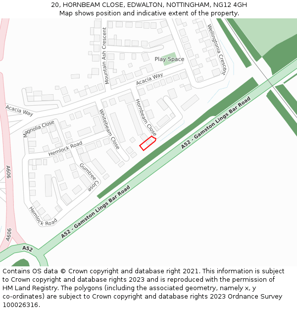 20, HORNBEAM CLOSE, EDWALTON, NOTTINGHAM, NG12 4GH: Location map and indicative extent of plot