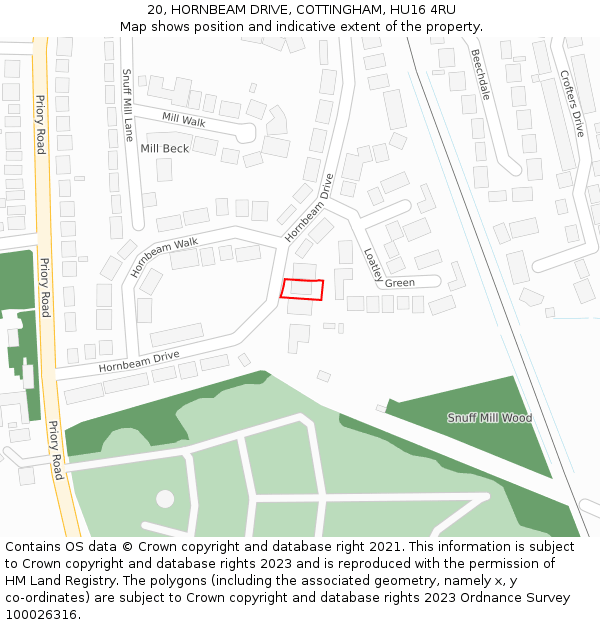 20, HORNBEAM DRIVE, COTTINGHAM, HU16 4RU: Location map and indicative extent of plot