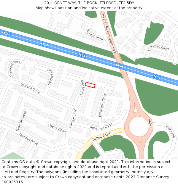 20, HORNET WAY, THE ROCK, TELFORD, TF3 5DY: Location map and indicative extent of plot