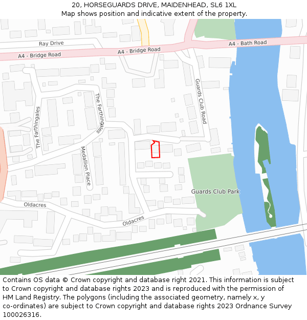 20, HORSEGUARDS DRIVE, MAIDENHEAD, SL6 1XL: Location map and indicative extent of plot