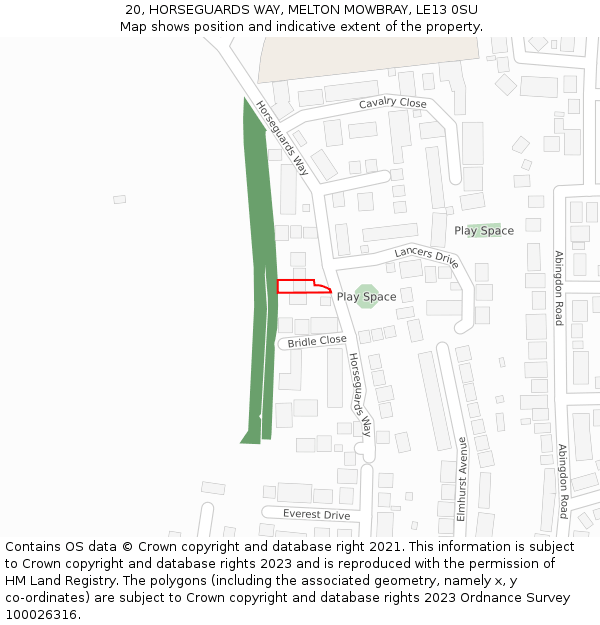 20, HORSEGUARDS WAY, MELTON MOWBRAY, LE13 0SU: Location map and indicative extent of plot