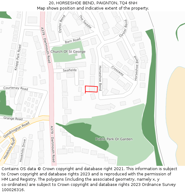 20, HORSESHOE BEND, PAIGNTON, TQ4 6NH: Location map and indicative extent of plot