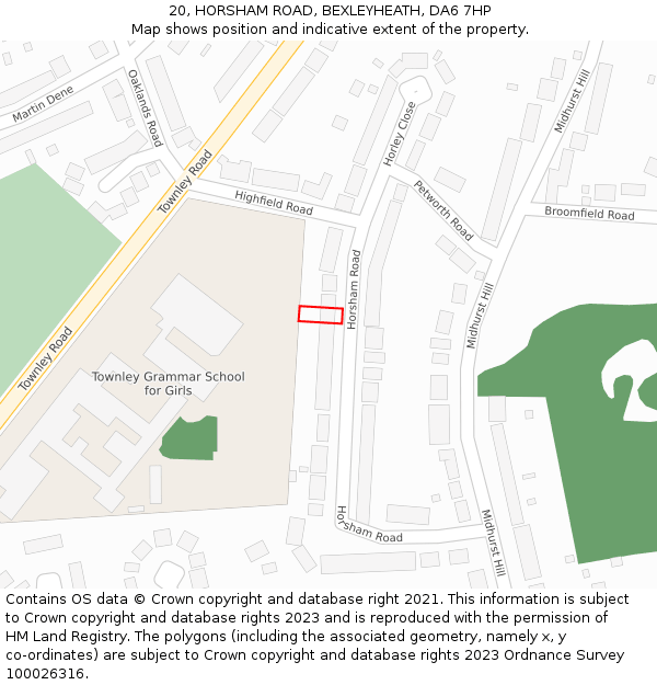 20, HORSHAM ROAD, BEXLEYHEATH, DA6 7HP: Location map and indicative extent of plot