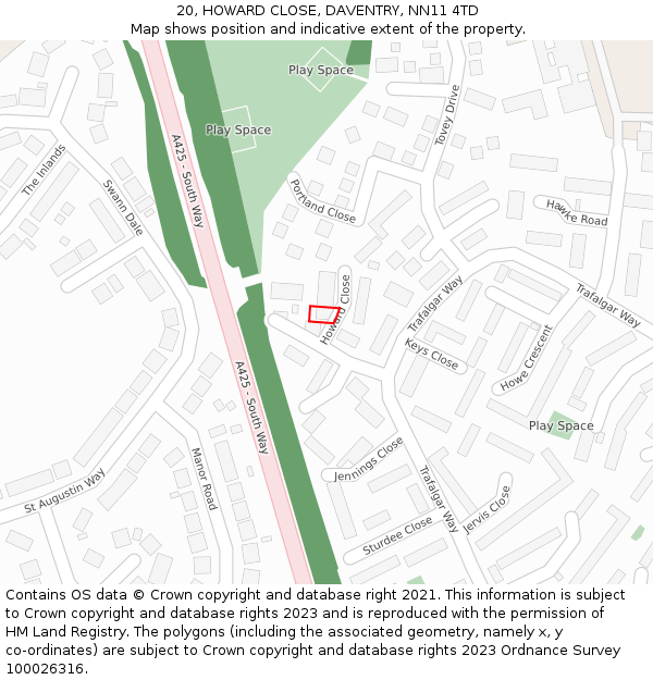 20, HOWARD CLOSE, DAVENTRY, NN11 4TD: Location map and indicative extent of plot