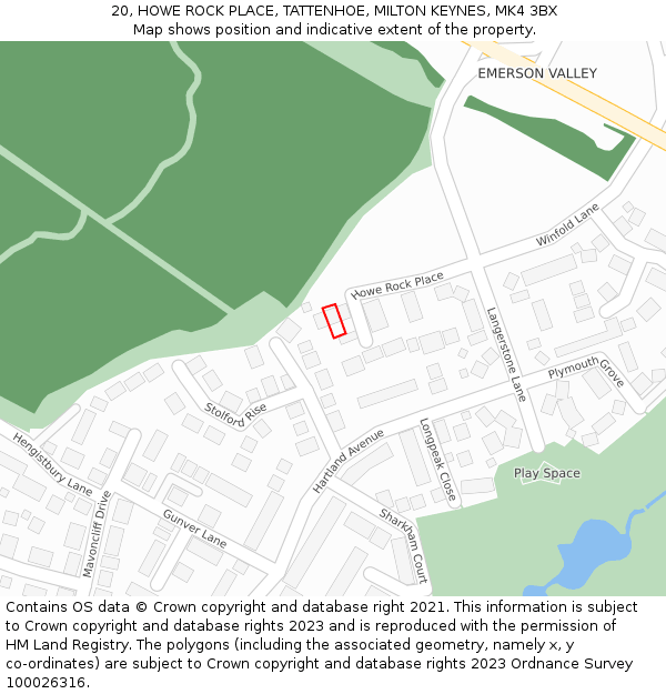 20, HOWE ROCK PLACE, TATTENHOE, MILTON KEYNES, MK4 3BX: Location map and indicative extent of plot