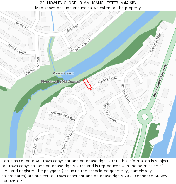 20, HOWLEY CLOSE, IRLAM, MANCHESTER, M44 6RY: Location map and indicative extent of plot