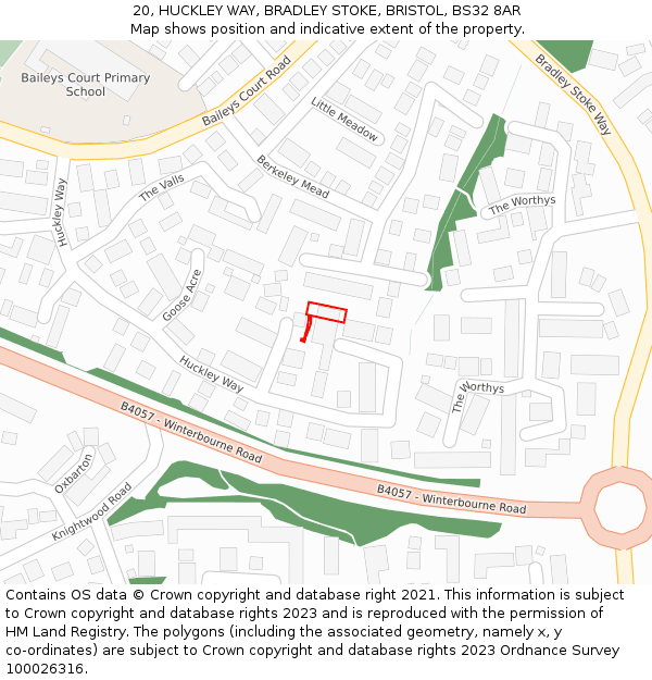 20, HUCKLEY WAY, BRADLEY STOKE, BRISTOL, BS32 8AR: Location map and indicative extent of plot