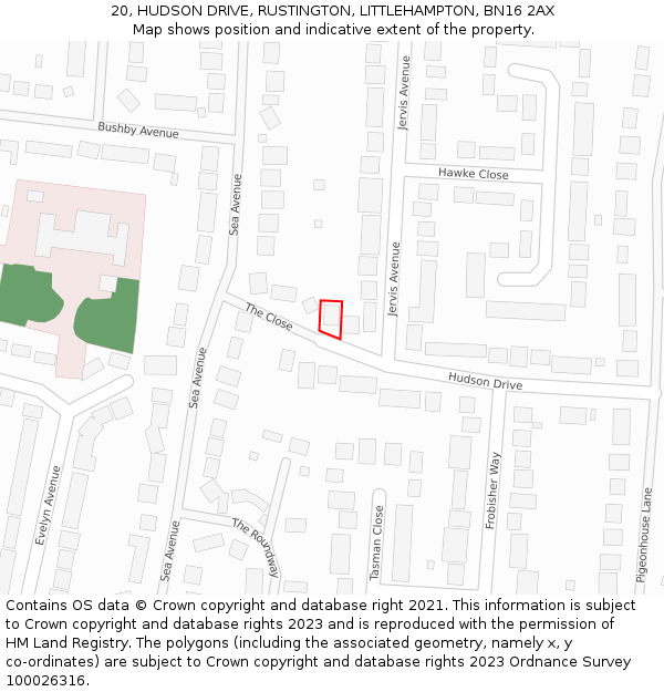 20, HUDSON DRIVE, RUSTINGTON, LITTLEHAMPTON, BN16 2AX: Location map and indicative extent of plot