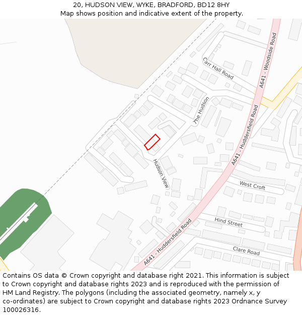 20, HUDSON VIEW, WYKE, BRADFORD, BD12 8HY: Location map and indicative extent of plot