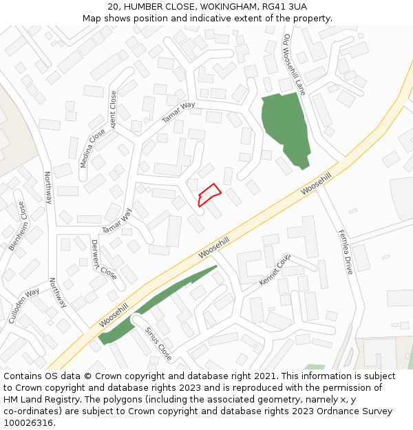20, HUMBER CLOSE, WOKINGHAM, RG41 3UA: Location map and indicative extent of plot