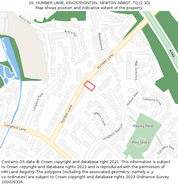 20, HUMBER LANE, KINGSTEIGNTON, NEWTON ABBOT, TQ12 3DJ: Location map and indicative extent of plot