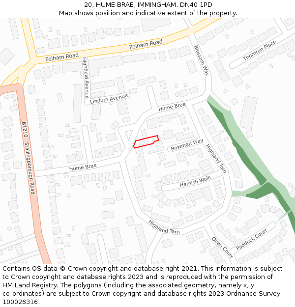 20, HUME BRAE, IMMINGHAM, DN40 1PD: Location map and indicative extent of plot