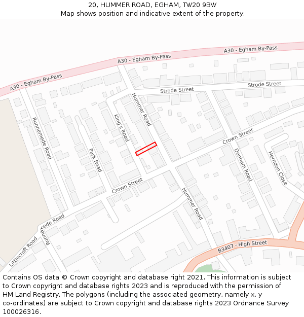 20, HUMMER ROAD, EGHAM, TW20 9BW: Location map and indicative extent of plot