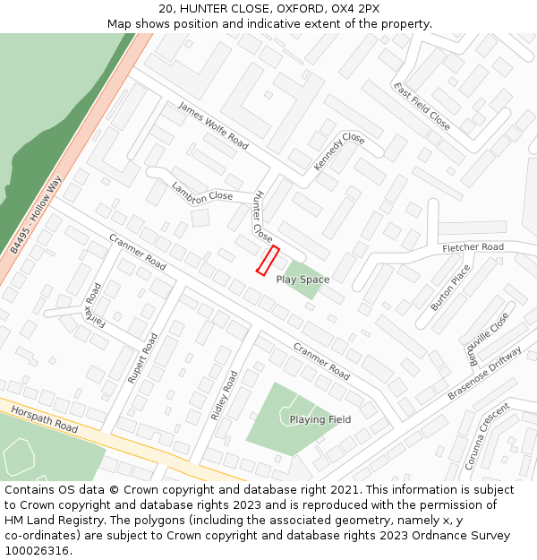 20, HUNTER CLOSE, OXFORD, OX4 2PX: Location map and indicative extent of plot