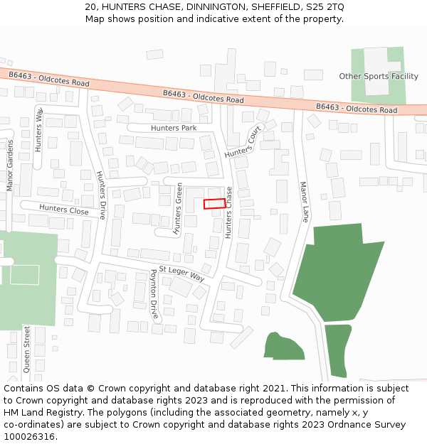 20, HUNTERS CHASE, DINNINGTON, SHEFFIELD, S25 2TQ: Location map and indicative extent of plot