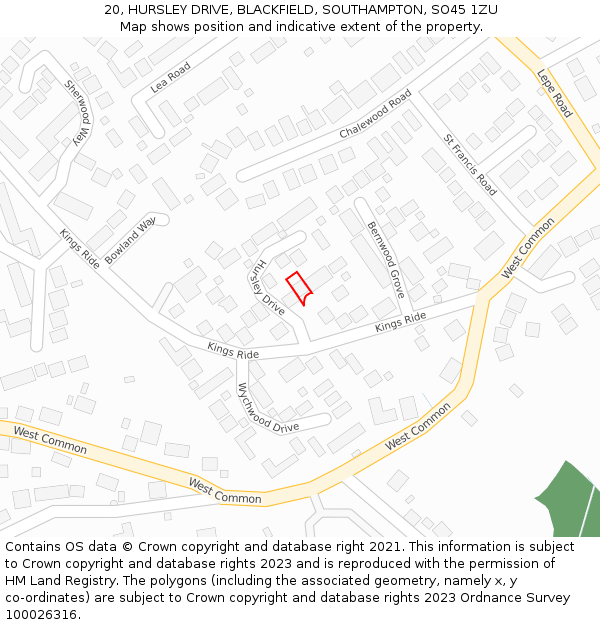 20, HURSLEY DRIVE, BLACKFIELD, SOUTHAMPTON, SO45 1ZU: Location map and indicative extent of plot