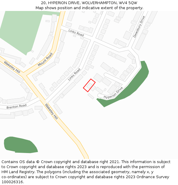 20, HYPERION DRIVE, WOLVERHAMPTON, WV4 5QW: Location map and indicative extent of plot