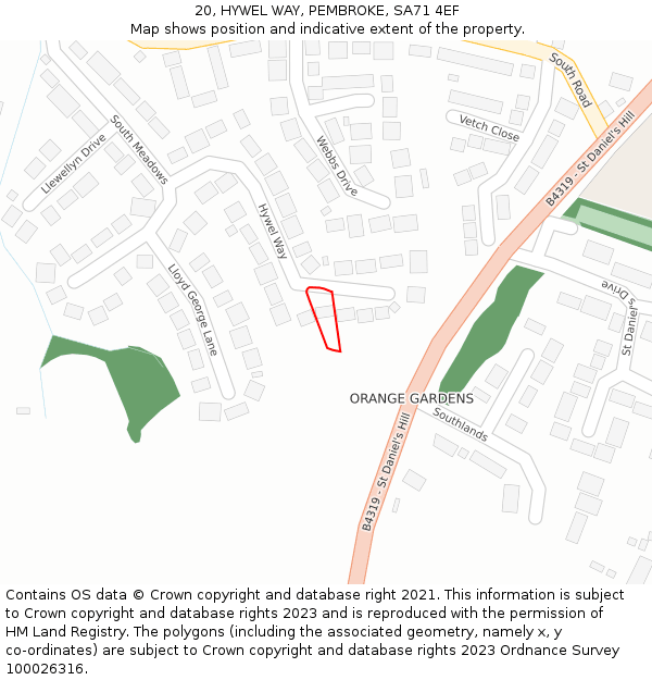 20, HYWEL WAY, PEMBROKE, SA71 4EF: Location map and indicative extent of plot