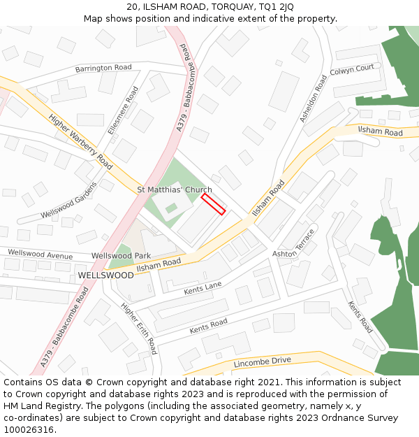 20, ILSHAM ROAD, TORQUAY, TQ1 2JQ: Location map and indicative extent of plot