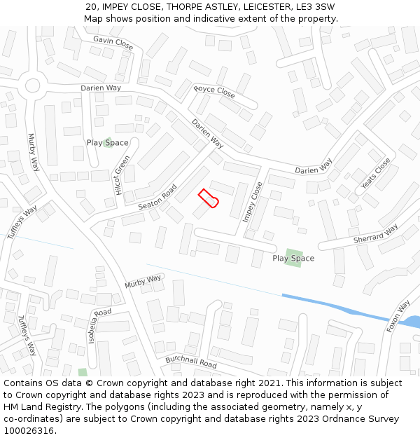 20, IMPEY CLOSE, THORPE ASTLEY, LEICESTER, LE3 3SW: Location map and indicative extent of plot