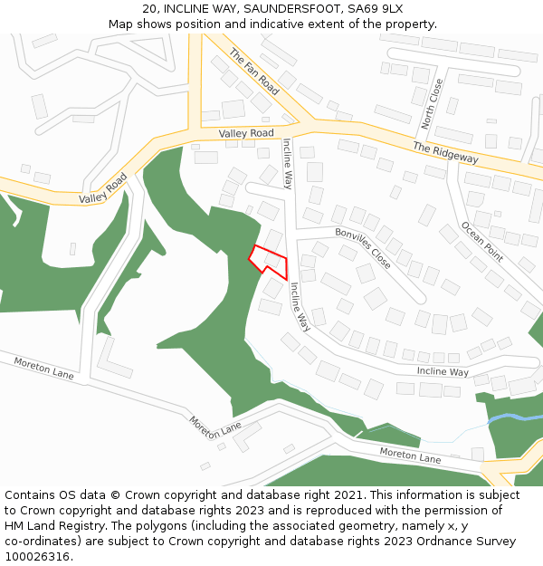 20, INCLINE WAY, SAUNDERSFOOT, SA69 9LX: Location map and indicative extent of plot