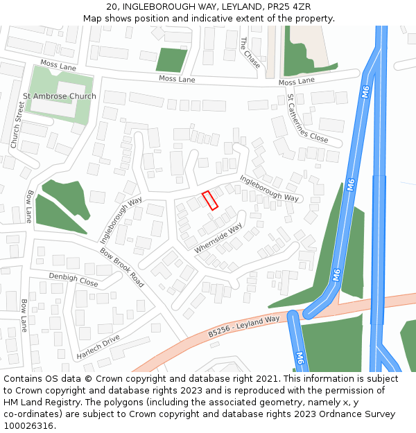 20, INGLEBOROUGH WAY, LEYLAND, PR25 4ZR: Location map and indicative extent of plot