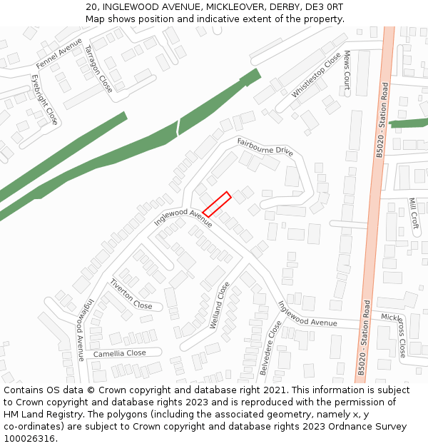 20, INGLEWOOD AVENUE, MICKLEOVER, DERBY, DE3 0RT: Location map and indicative extent of plot