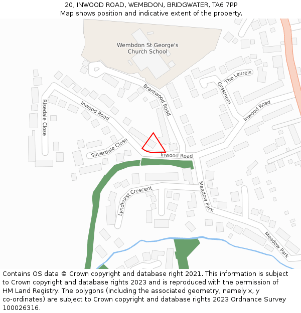 20, INWOOD ROAD, WEMBDON, BRIDGWATER, TA6 7PP: Location map and indicative extent of plot
