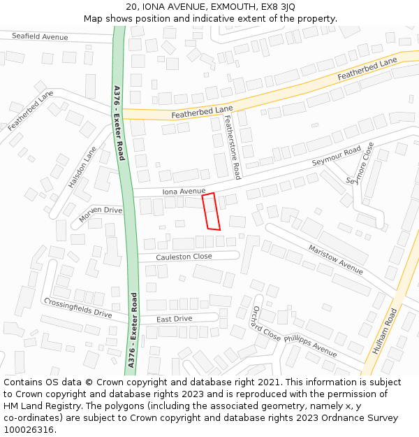 20, IONA AVENUE, EXMOUTH, EX8 3JQ: Location map and indicative extent of plot