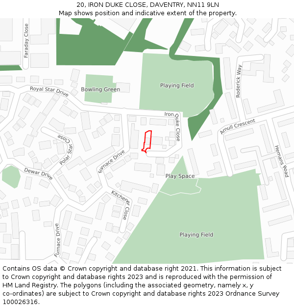 20, IRON DUKE CLOSE, DAVENTRY, NN11 9LN: Location map and indicative extent of plot