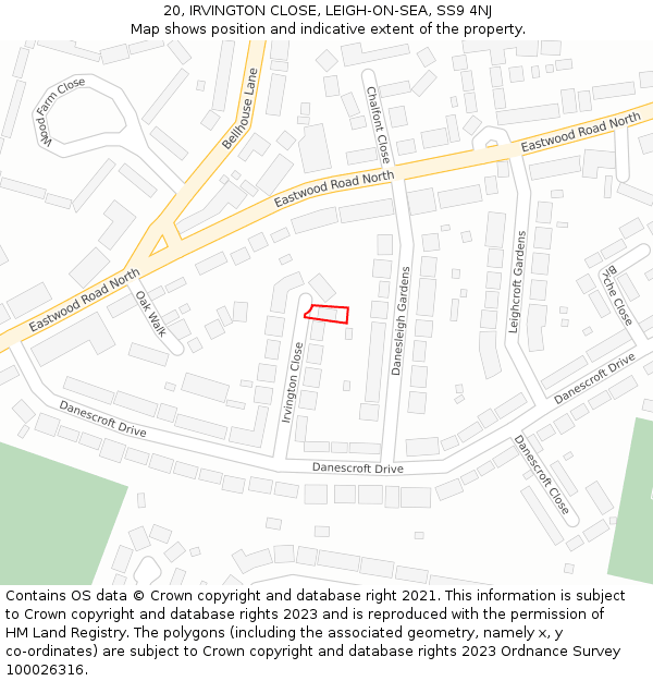 20, IRVINGTON CLOSE, LEIGH-ON-SEA, SS9 4NJ: Location map and indicative extent of plot