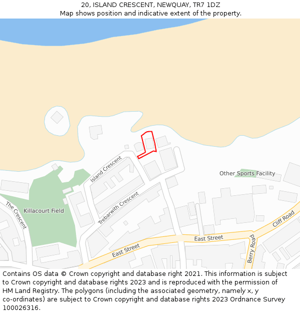 20, ISLAND CRESCENT, NEWQUAY, TR7 1DZ: Location map and indicative extent of plot