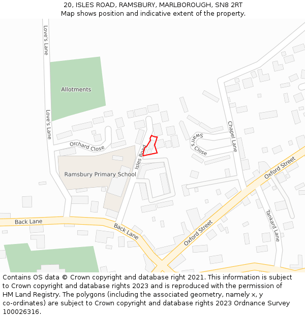 20, ISLES ROAD, RAMSBURY, MARLBOROUGH, SN8 2RT: Location map and indicative extent of plot