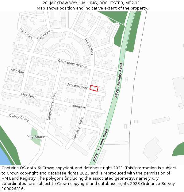 20, JACKDAW WAY, HALLING, ROCHESTER, ME2 1FL: Location map and indicative extent of plot