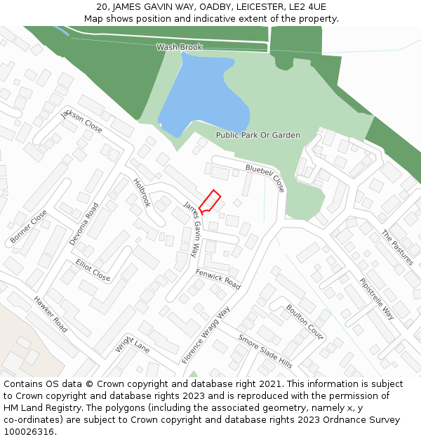20, JAMES GAVIN WAY, OADBY, LEICESTER, LE2 4UE: Location map and indicative extent of plot