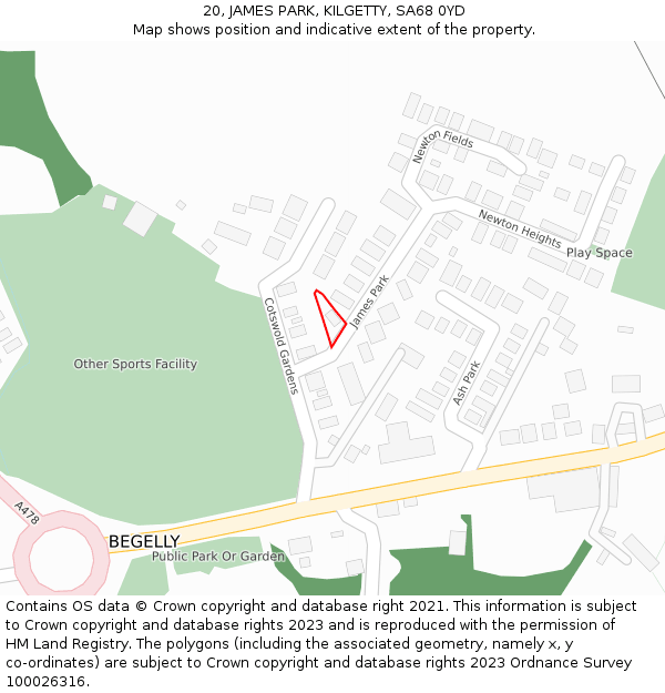 20, JAMES PARK, KILGETTY, SA68 0YD: Location map and indicative extent of plot