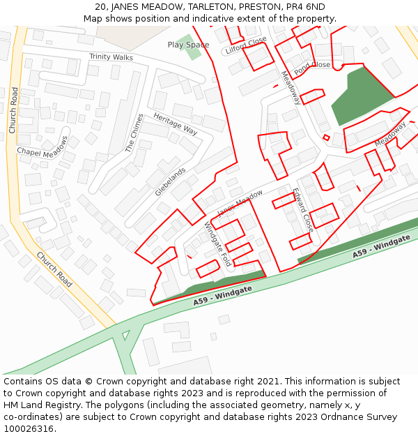 20, JANES MEADOW, TARLETON, PRESTON, PR4 6ND: Location map and indicative extent of plot