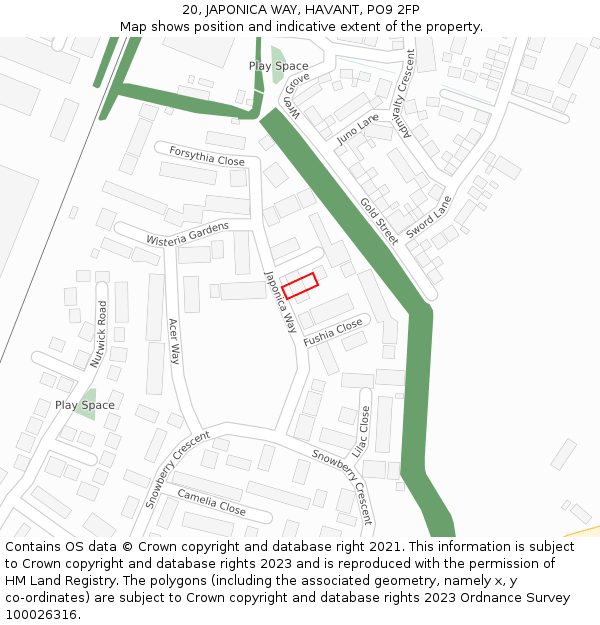 20, JAPONICA WAY, HAVANT, PO9 2FP: Location map and indicative extent of plot