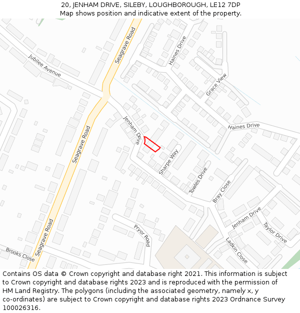 20, JENHAM DRIVE, SILEBY, LOUGHBOROUGH, LE12 7DP: Location map and indicative extent of plot