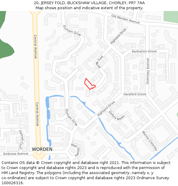 20, JERSEY FOLD, BUCKSHAW VILLAGE, CHORLEY, PR7 7AA: Location map and indicative extent of plot